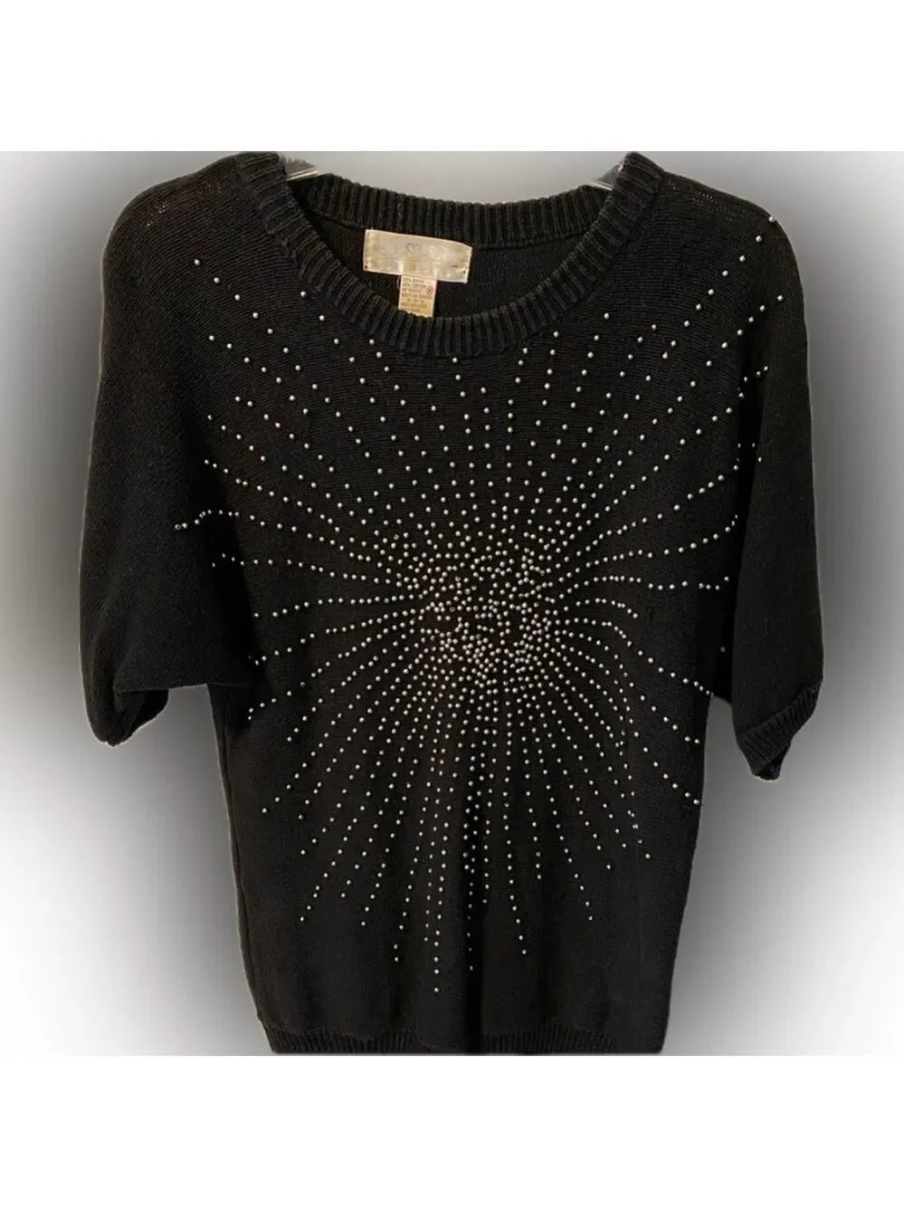 Western Connection - ladies black beaded small sweater. Ramie and Cotton